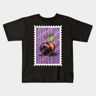 Vintage postage stamp plum watercolor design stamp collector Kids T-Shirt